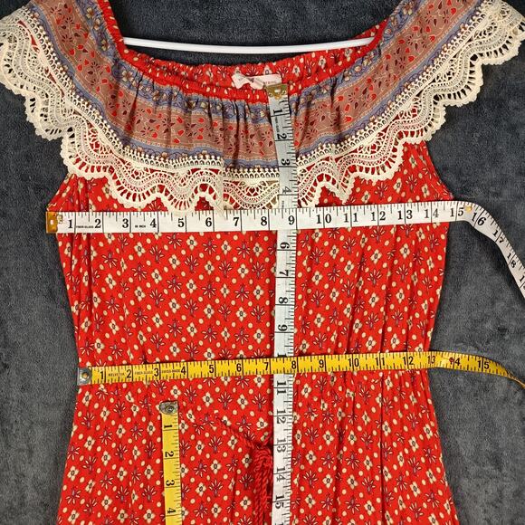 Nightcap Clothing Maxi Dress Women Small Red Off Shoulder Lace Ruffle Festival - Picture 4 of 7